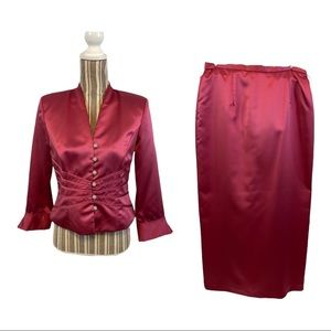 Vintage 2 pc button jacket & skirt set petite silk size 6 shoulder pads